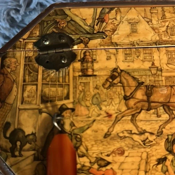 Vintage wooden handbag with lucite handle. Anton Pieck Mid century